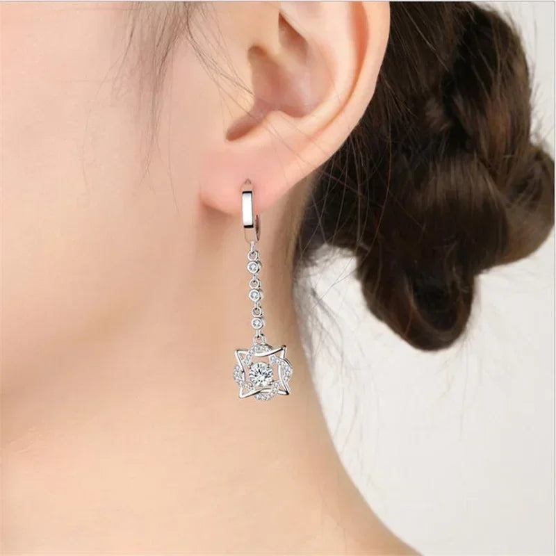 Long Elegant Silver Earrings