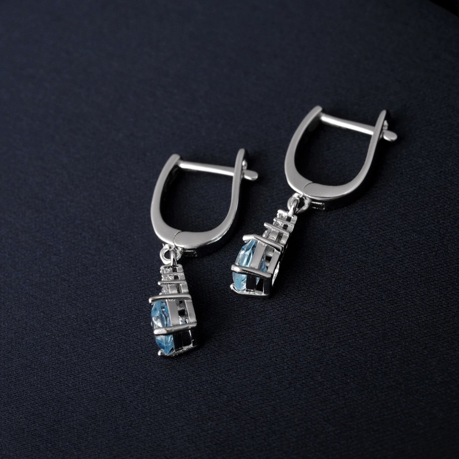 Silver Cushion Blue Earrings