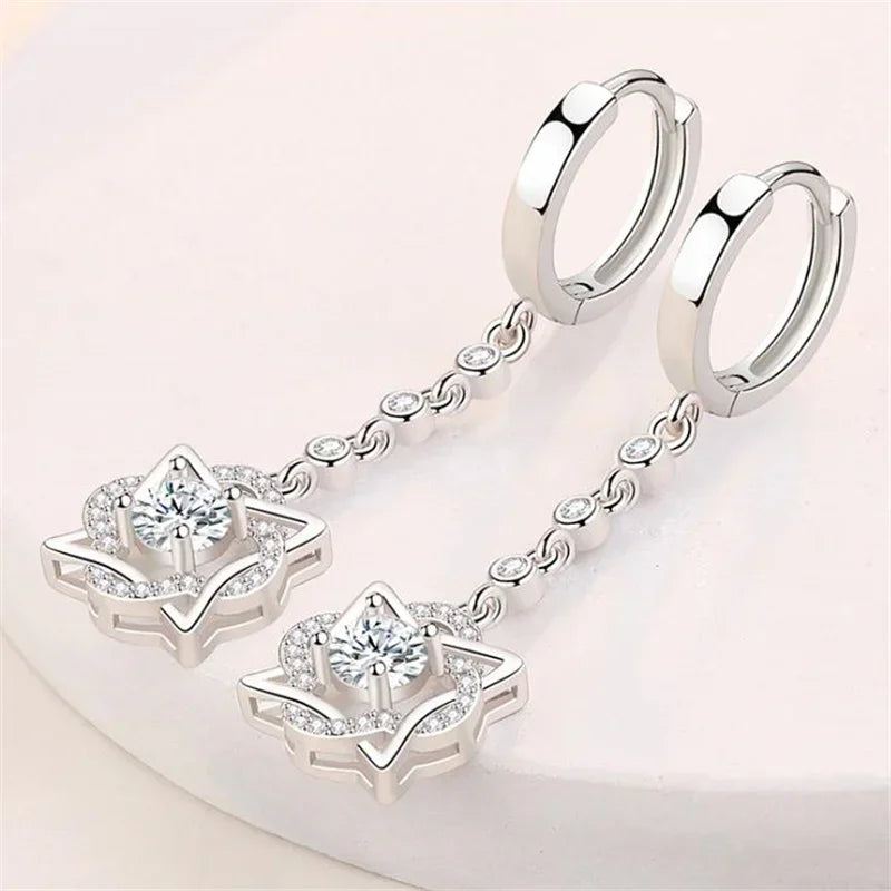 Long Elegant Silver Earrings