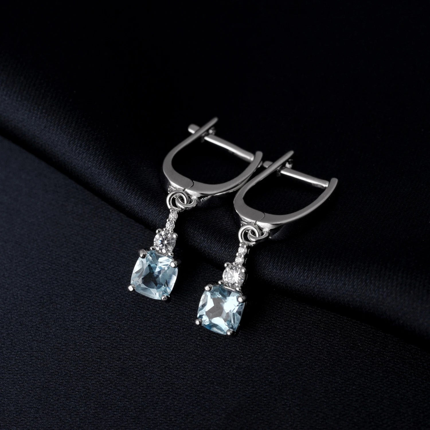 Silver Cushion Blue Earrings