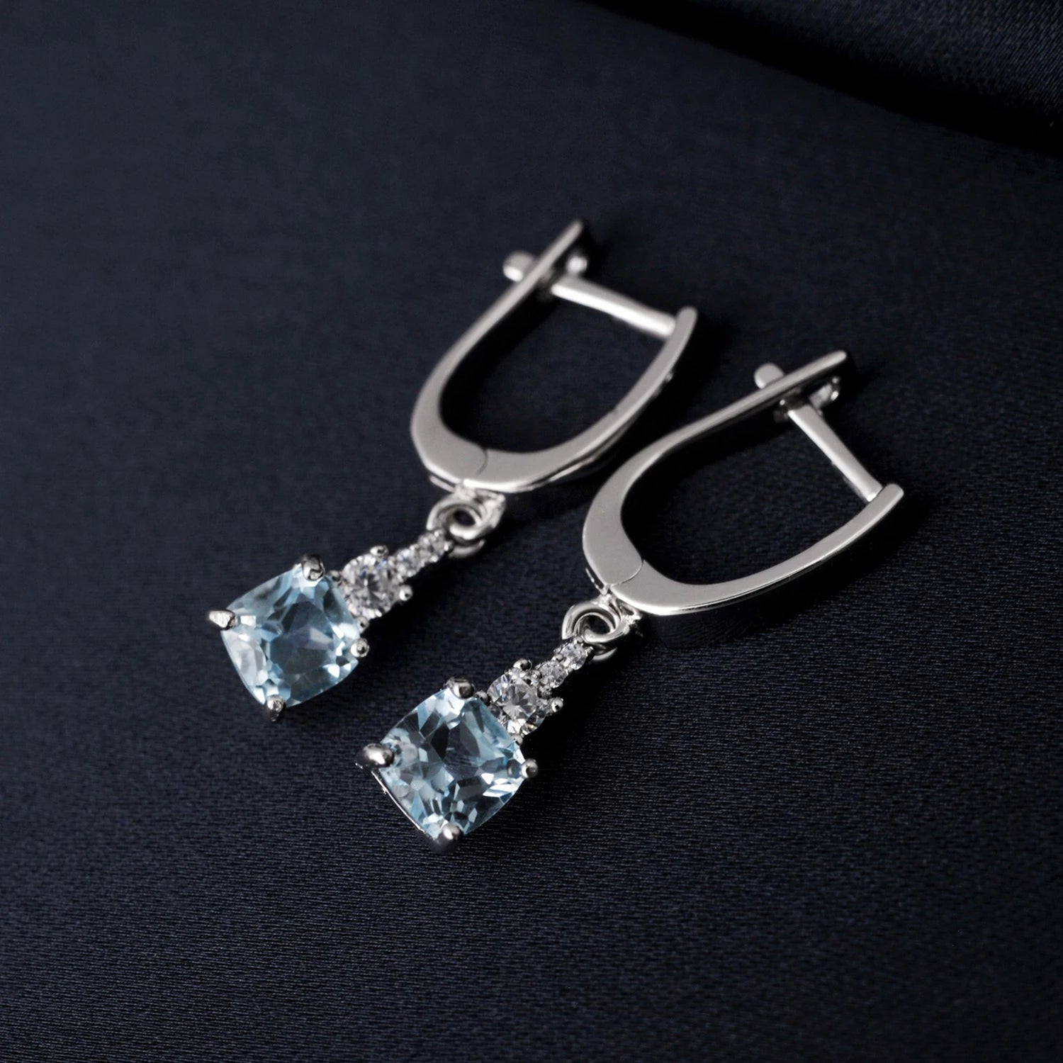 Silver Cushion Blue Earrings