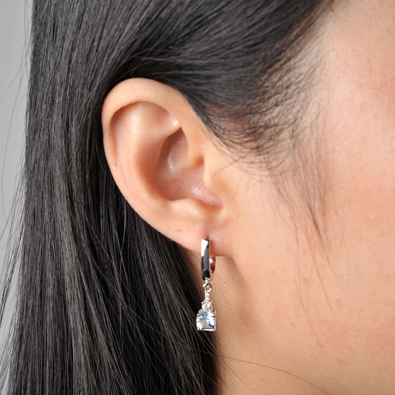 Silver Cushion Blue Earrings