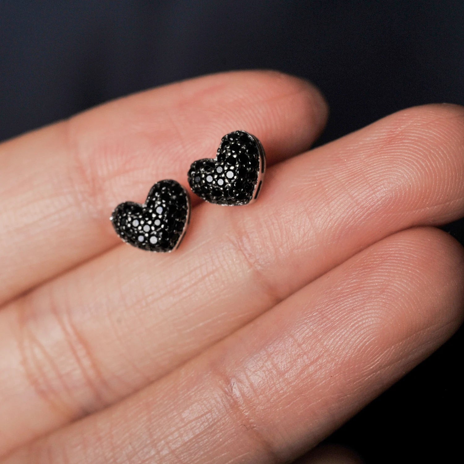 Black Spinel Heart Earring