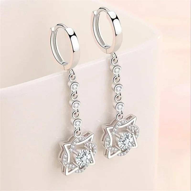 Long Elegant Silver Earrings